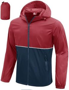 ZITY Men's Rain Jacket Waterproof with Hood Lightweight Raincoat for Golf Hiking Camping Cycling Red/Navy Meduim
