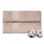 TEXTILOM 100% Turkish Cotton 2 Pcs Bath Towel Set, Luxury Bath Towels for Bathroom, Soft & Absorbent Hotel Quality Bathroom Towels Set (27 x 54 inches)- Beige