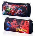 Kuber Industries Pack of 2 Pencil Pouch | Multi-Purpose Travel Pouch | Kids Stationary Pencil Case | Pencil Utility School Pouches | Marvel Geometry Box | Large | Black & Red