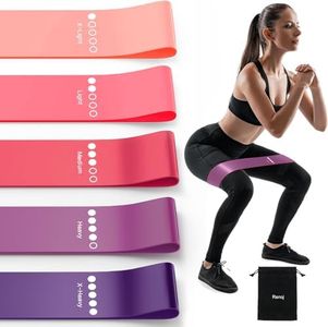 Renoj Resistance Bands for Working Out, Elastic Exercice Loop Bands for Physical Therapy, 5 Set of Stretch Bands for Booty Legs, with Instruction Manual and Carry Bag