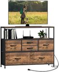 Simoretus TV Stand with Power Outlet and Fabric Drawers Entertainment Center for TV up to 45 inch Industrial Open Storage Shelf Media Console for Living Room