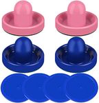 ONE250 Air Hockey Pushers and Blue Air Hockey Pucks, Goal Handles Paddles Accessories for Game Tables (4 Striker, 4 Puck Pack) (Pink & Blue)