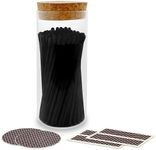 Decorative Matches in a Glass Jar | 4" All Black Long Matches (100 Match Sticks) + Cork Top Glass Holder + Striker Stickers | Gifts, Décor, & Candle Accessories | by Thankful Greetings, USA