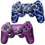 2 Pack Controller for PS3 Wireless Motion Sense Dual Vibration Upgraded Gaming Controller for Play 3 with Charging Cord (Blue and Purple)