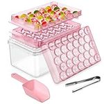 Ice Cube Tray with Lid and Bin, PHINOX Round Ice Trays for Freezer, Ice Trays Making 66 x 1.0IN Ice Cubes, Ice Cube Trays for Freezer with 2 Pink Trays, 1 Ice Bucket Scoop & Tong for Cocktail Whiskey