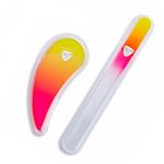 Bona Fide Beauty Czech Glass Nail File Set, 2Pc Ergonomic Fingernail File Set with Protective Sleeves (Sunset Color)