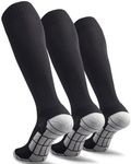 CWVLC Men's Baseball Socks 3 Pairs, Soccer Football Sport, Softball Team Athletic Socks, Knee High Long Tube Cotton Arch Ankle Compression Socks, Black, X-Large