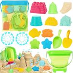RACPNEL Collapsible Beach Toys for Kids, Foldable Sand Bucket and Shovels Set with Mesh Bag, Sand Castle Building Kit, Sandbox Toys, Travel Sand Toys Beach Essentials for Toddlers Age 3-10
