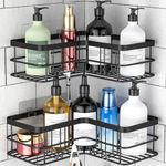 Yazoni Corner Shower Caddy 2 Pack - Bathroom Shelves No Drilling, Rustproof Stainless Steel Shower Storage Rack, Large Capacity Adhesive Shower Caddies for Bathroom, Bathroom Accessories, Black