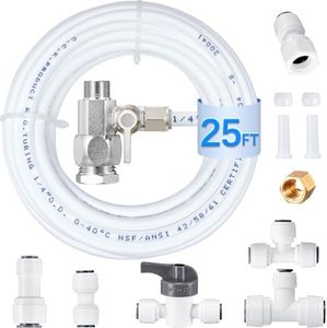 Refrigerator Water Line Kit - Food Grade Fridge Ice Maker Water Installation Kit,1/4 In O.D. 25 FT Water Tubing with Feed Water Adapter and Quick Fittings for RO Filter System,Refrigerator,Ice Maker