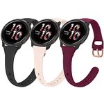 3 Pack Slim Bands for Garmin Garmin Vivoactive 5 /Vivoactive 3 /Venu /Venu Sq /Venu 2 Plus /Forerunner 645 245 Music, 20mm Soft Silicone Replacement Wristband Sport Strap for Samsung Galaxy Watch 4 Women Men (Black+Pink+Wine Red)
