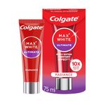 Colgate Max White Ultimate Radiance Toothpaste, At Home Whitening Toothpaste Clinically Proven to Instantly* Whiten Teeth and Reverse 15 Years of Stains**, 75ml Tube