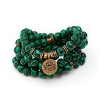 Mala Bead Strand Bracelet, 108 Buddhist Prayer Beads Yoga Meditation Green Malachite Beads Necklace Women man