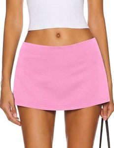 Loovoo Women's Low Rise Micro Mini Skirt with Built-in Shorts Sexy Stretchy Skort Y2K Going Out Skirts Summer Outfit Pink X-Large