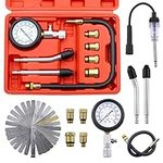 Swpeet 10Pcs Automotive Compression Tester Kit and Spark Plug Tester with Steel Metric and Imperial Feeler Gauge Assortment Kit, Universal Car and Motorcycle Engine Testing Tools