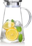 KELVEE Glass Pitcher with Stainless Steel air Tight lid iced Tea Pitcher Water jug hot Cold Water ice Tea Wine Coffee Milk and Juice Beverage Carafe - (1800 ML)