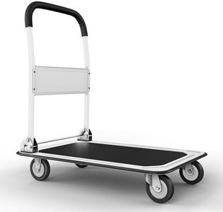 Heavy Duty Foldable Push Cart Dolly | 330 lbs. Capacity | Upgraded Collapsible Hand Truck Platform with Swivel Wheels | Flat Bed Moving Wagon | Space Saving Push Handle (White)