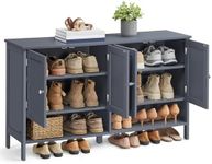 VASAGLE Shoe Cabinet, 3-Tier Shoe Storage Organizer, Shoe Shelf, Modern Country Cabinet, Freestanding Cabinet with Height-Adjustable Shelf, 13.8 x 47.2 x 27.6 Inches, Entryway, Slate Gray ULBC045G01