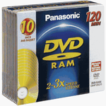 Panasonic DVD-RAM Disc for Video Recording, Non-Cartridge Style, 120 Minutes, 4.7 GB, 10 Pack, 2-3x-Speed