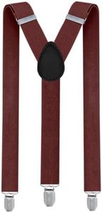 trilece Burgundy Suspenders for Men Women - Adjustable Size Elastic 1 inch Wide Y Shape Suspender - Heavy Duty Clips - 1920s Costume (Burgundy, 1)