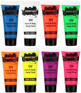 Bowitzki UV Neon Face Body Paint 8 Tubes 0.34oz Liquid Kit Black Light Glow in The Dark Makeup Set Fluorescent Painting for Adults Kids Music Festivals Party Halloween Christmas