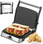 MIRASTON Electric Panini Press Grill and Sandwich Maker / 8.5" x 11" Non-Stick Coated Plates, Opens 180 Degrees to Fit Any Type or Size Food, Dishwasher Safe, Sliver