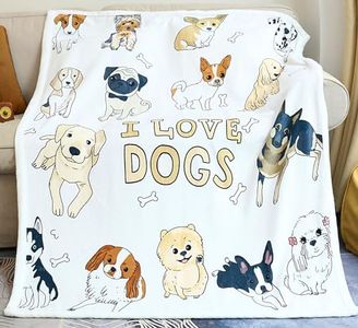 Zevrez I Love Dogs Blanket Puppy Flannel Fleece Blankets Throw Blanket with Dogs on It Dog Print Blanket Dog Themed Gifts for Dogs Lovers (Love Dogs, 48"x60")