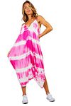 STAR FASHION Ladies Strappy Baggy Harem Jumpsuit Romper Dress Top Womens Sleeveless All in One V-Neck Cami Playsuit UK Tie Dye Pink 12-14