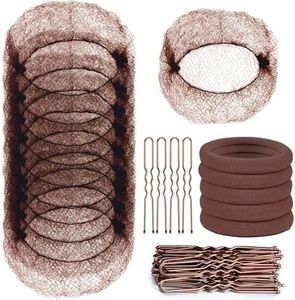 TsMADDTs Hair Nets and U Shaped Pins Set - 30 Hair Nets, 30 2.4 INCH Hair Pins, 5 Hair Bands, Brown