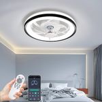 HORXFLIG Ceiling Fan with Light with Remote Control & APP, Quiet Modern Dimmable Flush Mount Ceiling Fan Light, Low Profile Φ48cm Ceiling Fan 6 Speed 3 Color for Bedroom Living Room