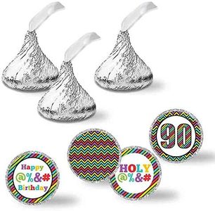 Holy @%*# 90th Birthday Party Kiss Sticker Labels, 300 Party Circle Sticker Sized 0.75” for Chocolate Drop Kisses by AmandaCreation, Great for Party Favors, Envelope Seals & Goodie Bags
