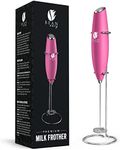 Bean Envy Milk Frother Handheld for Coffee - Electric Hand Blender, Mini Drink Mixer Whisk & Coffee Foamer Wand with Stand for Lattes, Cappuccino, Matcha and Hot Chocolate - Kitchen Gifts - Raspberry