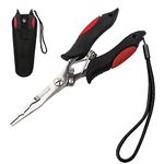 Fishing Pliers Stainless Steel Hook Remover Braid Cutter Rustproof Saltwater Split Ring Pliers Fishing Multi-Tools with Sheath and Lanyard