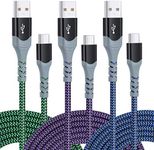 [3-Pack,10ft] USB C Cable Fast Charge, Pofesun Type C Charger Cord Braided USB C Charging Cable Compatible with Samsung Galaxy A10e A20 A50 A51 A71,S20 S10 Plus S10E,Note 20 10, Moto-Blue,Green,Purple