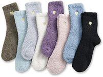 TOCONFFON Women's Cozy Fluffy Socks Fuzzy Socks Plush Socks 8 Pairs (Love Embroidery,4.5-8Women Shoe)