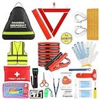 Emergency Breakdown Kit, 76 in 1 Multifunctional Roadside Assistance Car Breakdown Kit with Jumper Cables, Tow Rope, Triangle, Flashlight, Safety Hammer, etc