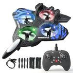 TOMMYHOME RC Plane Foam Remote Control Airplane Toy 2.4GHz Fighter Jet for Kids, 2 Batteries & LED Lights, 360°Flip, Headless Mode, 3 Speed Modes (Blue)