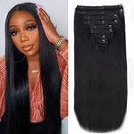 Pobokix Clip in Hair Extensions Real Human Hair Straight Brazilian Human Hair Clip in Extensions 8Pcs Seamless Clip ins for Black Women Lace Weft 18Clips 120g (18inch, Natural Black)