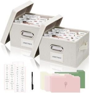 Hiwhy Greeting Card Storage Box, Linen Storage Box with 32 Adjustable Dividers, 168 Labels, 2 Marker Pen, Perfect for Organizing Greeting Cards, Envelopes, Photos 2 Pack Ivory