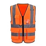 A-SAFETY High Visibility Safety Vest Reflective, 3M Multi Pockets Working Vest, Working Uniform, Zipper Front,ANSI/ISEA Standards 7 Pockets Class 2, Orange