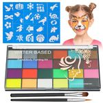 Aomig Face Paint Kit, 24 Color Face Painting Palette with 40 Stencils, Washable Face Paints Safe Body Paint for Adults Kids Halloween Party Carnival, Face and Body Paint Makeup Paint Non-Toxic to Use