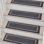 COSY HOMEER Edging Stair Treads Non-Slip 22 x 70cm(15PCS), Indoor Carpet Treads for Stairs, Stair Carpet Treads for Kids Elders and Dogs, Machine Washable, 100% Polyester, TPE Backing, Black
