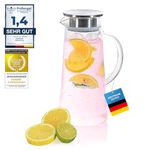 Water jug Water jug 1.5 Litre, Glass jug with Filter and Stainless Steel lid Beverage Carafe for hot and Cold Water iced Tea Coffee Milk Juice Glass Carafe with Handle