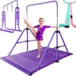 PreGymnastic Updated Folding Gymnastics Kip Bar with Sturdier Base, A Safe Gymnasitc Bar for Kids 3-8 Years Old, Easy to Assemble and Dis-Assemble (New Violet-Mat)