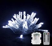 GHJ 50/100/200 LED Battery Operated Remote Control Rainproof String Fairy Lights Indoor/Outdoor for Christmas Tree Xmas Garden Party (100LEDs, White)