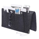 Bedside Caddy Pocket, Felt Hanging Storage Organizer, Home Sofa Desk Bed Storage Bag with Cable Holes for Sorting Magazine, Phone, Earphone, Remote, Glasses, Pen, Dark Grey