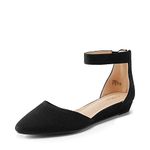 DREAM PAIRS Women's Low Wedge Ankle Strap Flats Ballet Flats Shoes,Size 6,Black-Knit,AMIGA-1