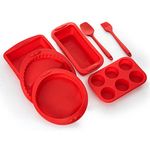 Parmedu 7in1 Nonstick Silicone Bakeware Set Baking Moulds BPA Free Heat Resistant Cake Pan Loaf Tin Trays Utensil for Baking Cake Bread Pie Pancake Crepe Cupcake Muffin Scone, Upgrade Model BK001