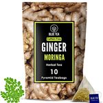 BLUE TEA - Ginger Moringa Tea - 10 Tea Bags - Plant Based || Diwali Gifts || AYURVEDIC BLEND || Immunity Booster - Vegan - Non-GMO - Gluten Free - 100% Natural | Eco-conscious Zipper Pack