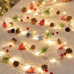 Jodsen Christmas Garland with Lights 9.8FT 30 LED Christmas Pine Cones String Lights Red Berry Fairy Lights Wreath Light Up Christmas Decorations Battery Operated for Xmas Indoor Outdoor Decor